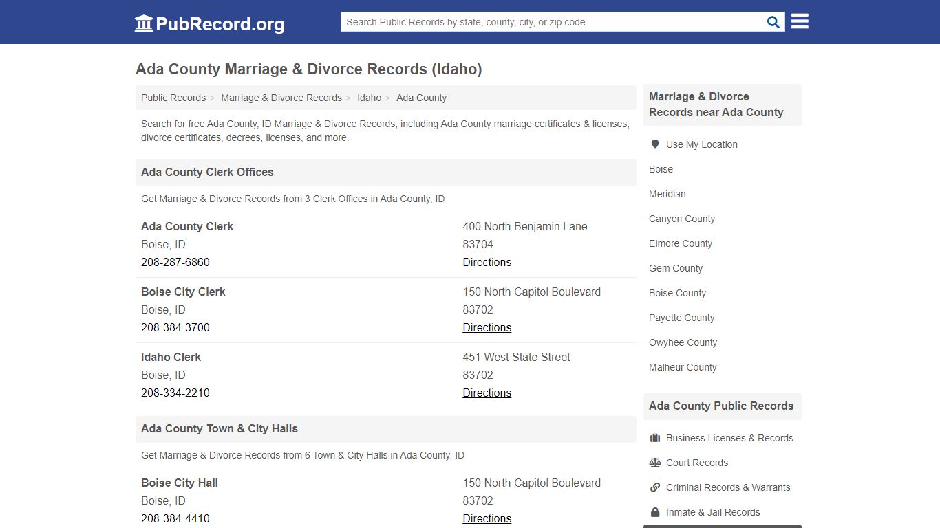 Free Ada County Marriage & Divorce Records (Idaho Marriage ...