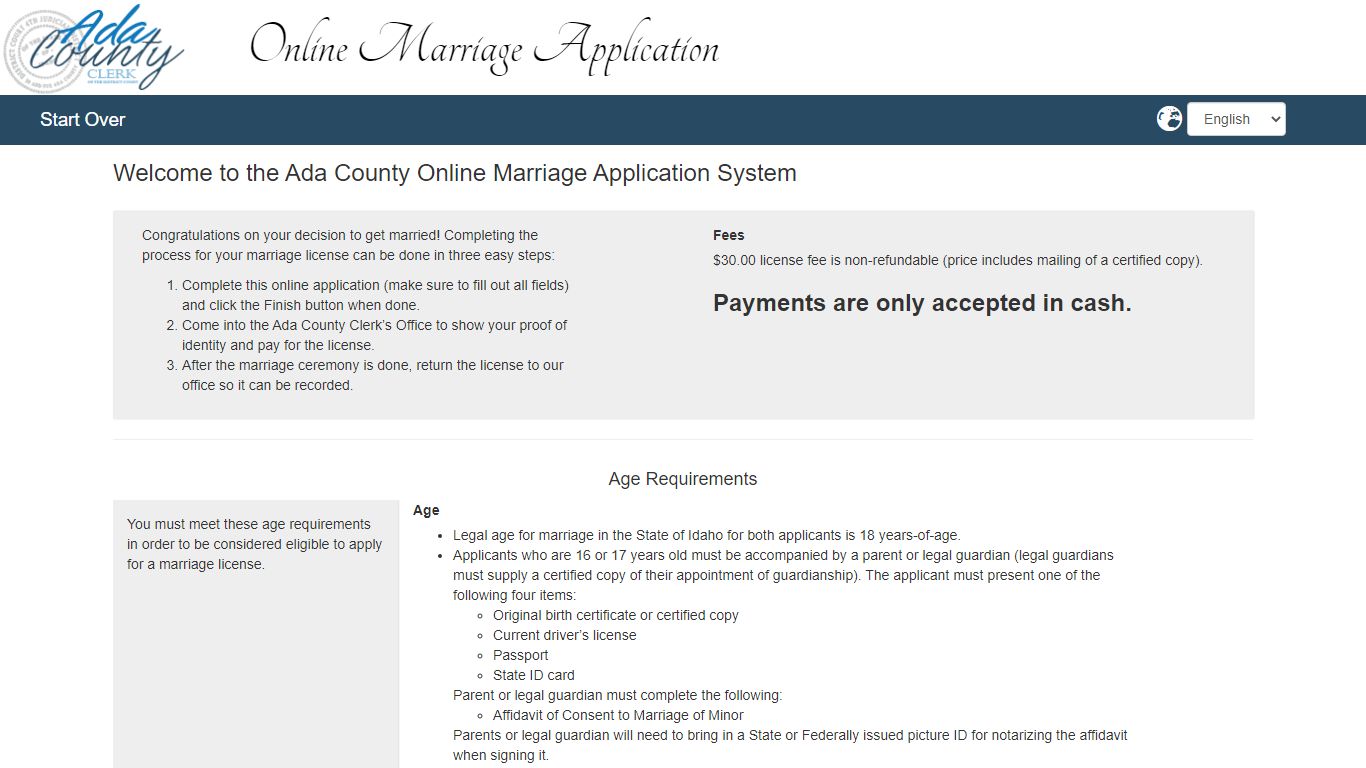 Welcome to the Ada County Online Marriage Application System